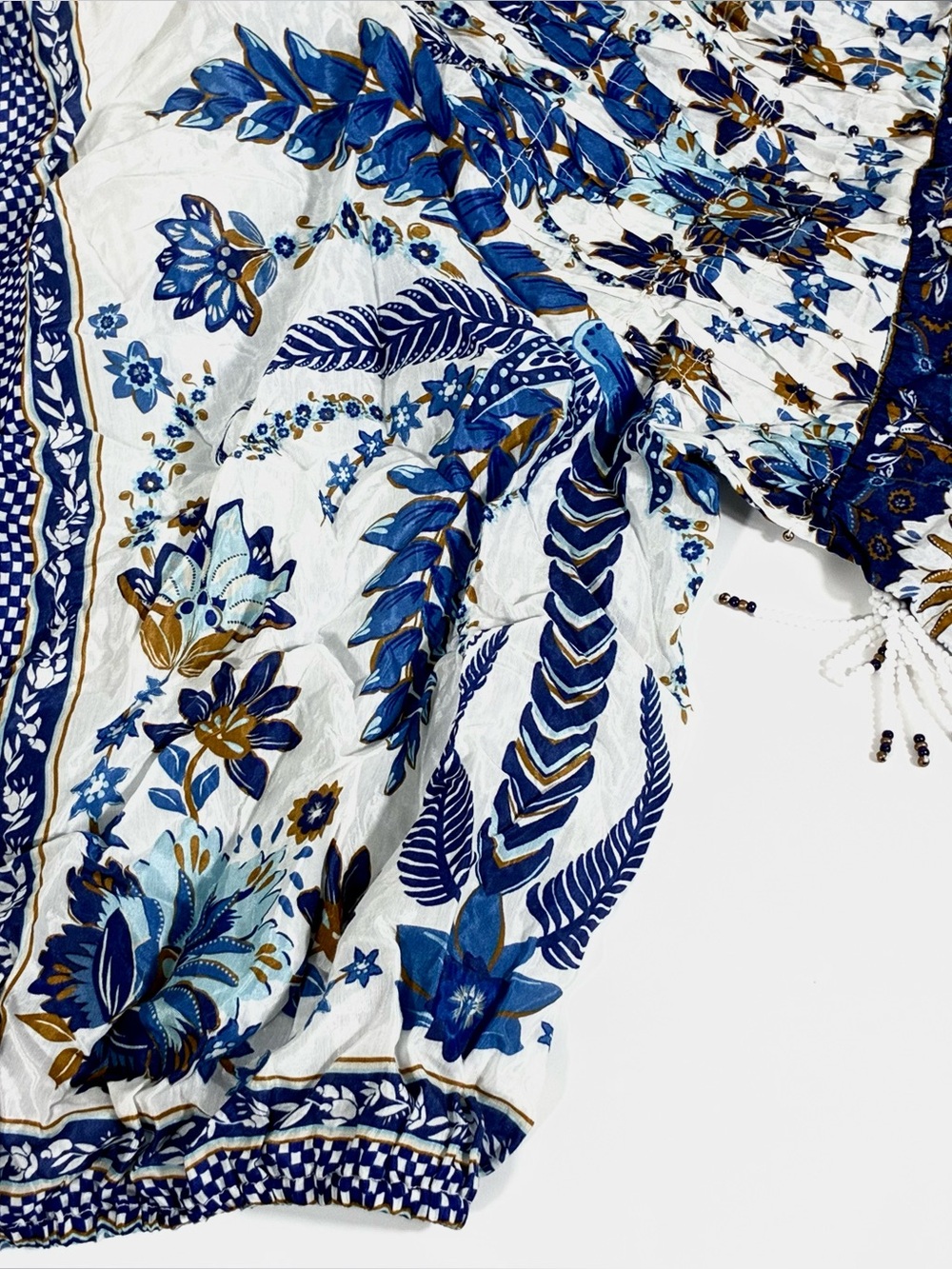 *SOLD* Farm Rio Ana Tapestry Cotton Blend Ruffle Top Blouse Small NWT Blue - Picture 13 of 15